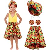 Tarpop 3 Pcs Girl African Attire Outfits Maxi Dresses Costume Ankara Dashiki Skirt Head Wrap Earrings