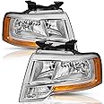 TUSDAR Headlight Assembly Fit for 15 16 17 Ford Expedition Driver Passenger Side Chrome Headlamp Replacement