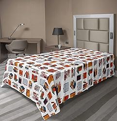 Ambesonne School Flat Sheet, Books Illustration
