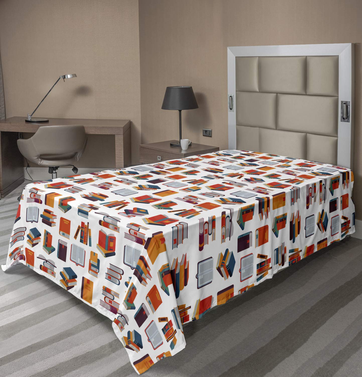 Ambesonne School Flat Sheet, Books Illustration