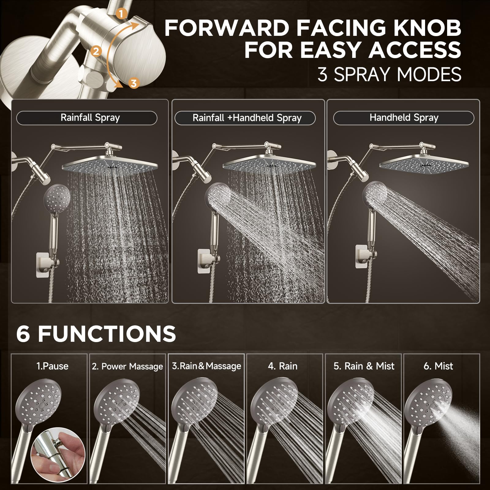 Mua Veken Wide Brushed Nickel Rain Shower Head with Handheld, High ...
