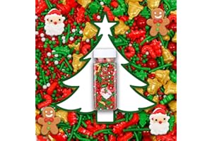 LEBERY 1 Bottle Christmas Sprinkles Holiday Sprinkle Mix Christmas Tree Santa Claus Sprinkles Christma Jimmies Red and Green Sprinkle Edible Xmas Cake Topper for Cookie Baking Decorating
