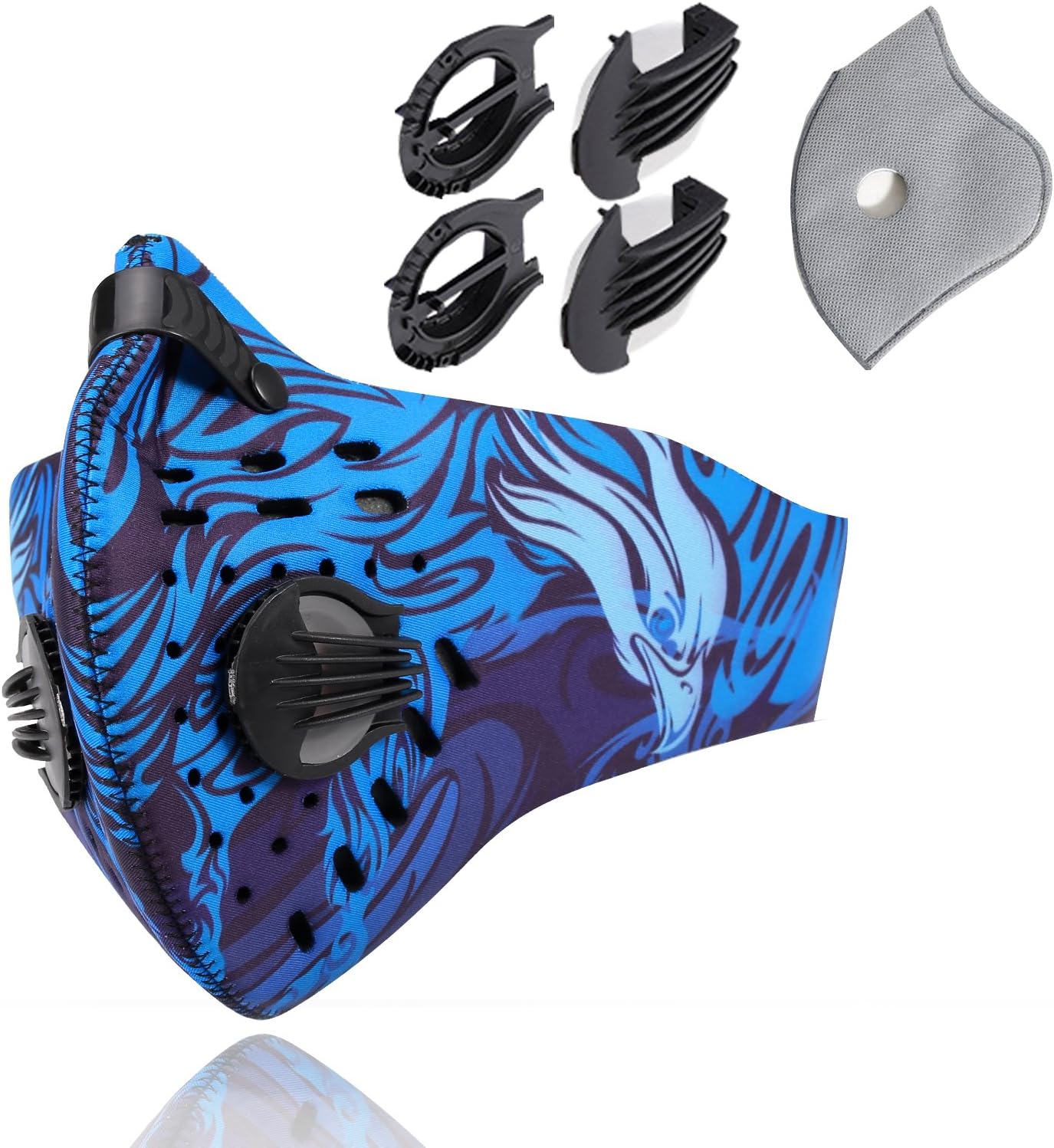 Dustproof Masks - Activated Carbon Dust Mask with Extra Filter Cotton Sheet and Valves for Exhaust Gas, Pollen Allergy, PM2.5, Running, Cycling, Outdoor Activities (1 Set Blue Eagle, Dust Masks)