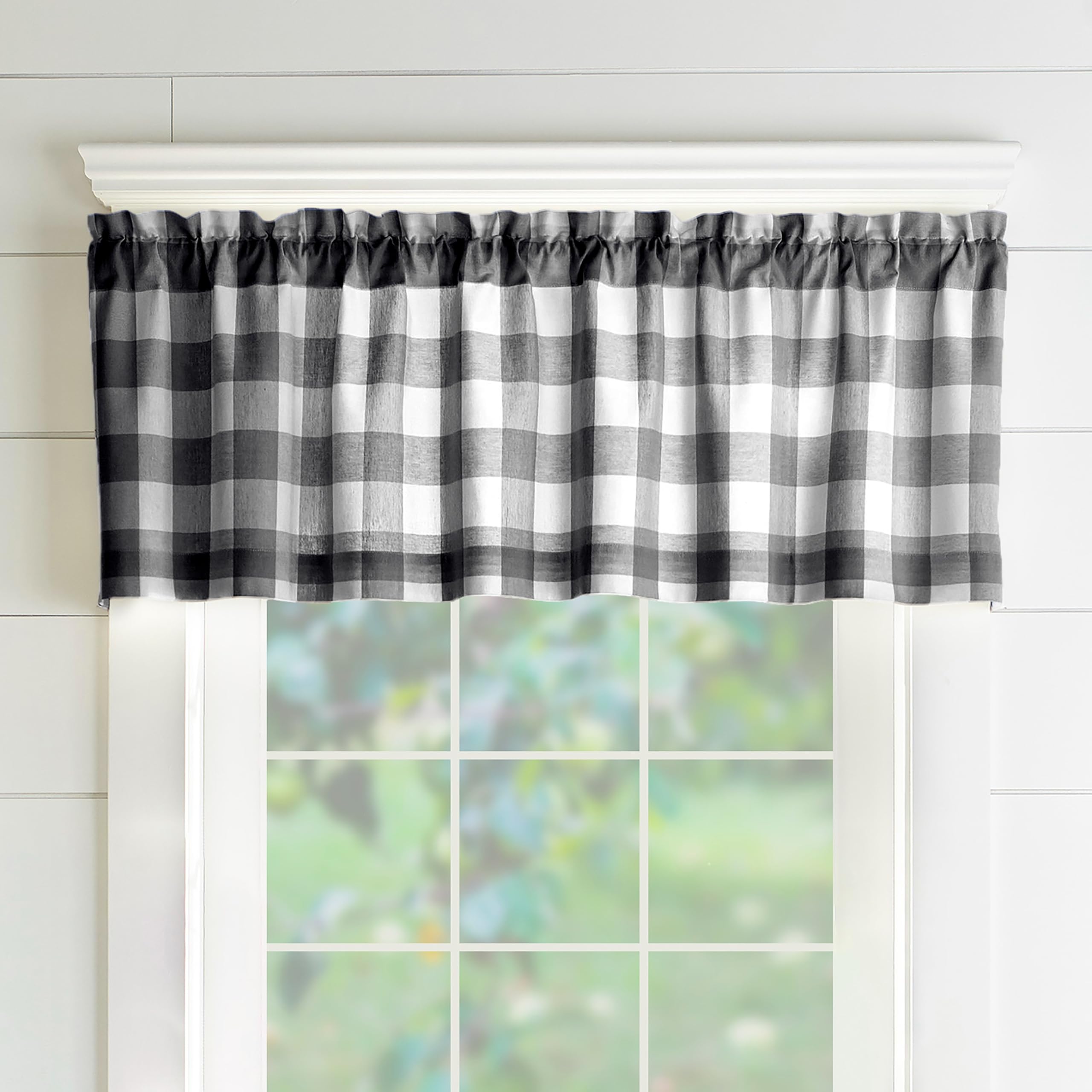 Elrene Buffalo Check Window Kitchen Valance, Cotton, Black/White, 60" W x 15" L (Pack of 1)