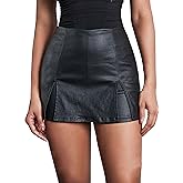 Avanova Women Faux Leather Slit Split Mini Skort High Rise Bodycon Short Skirt