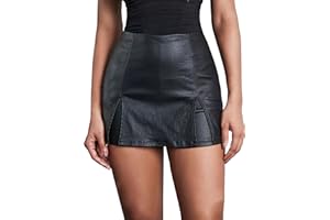 Avanova Women Faux Leather Slit Split Mini Skort High Rise Bodycon Short Skirt