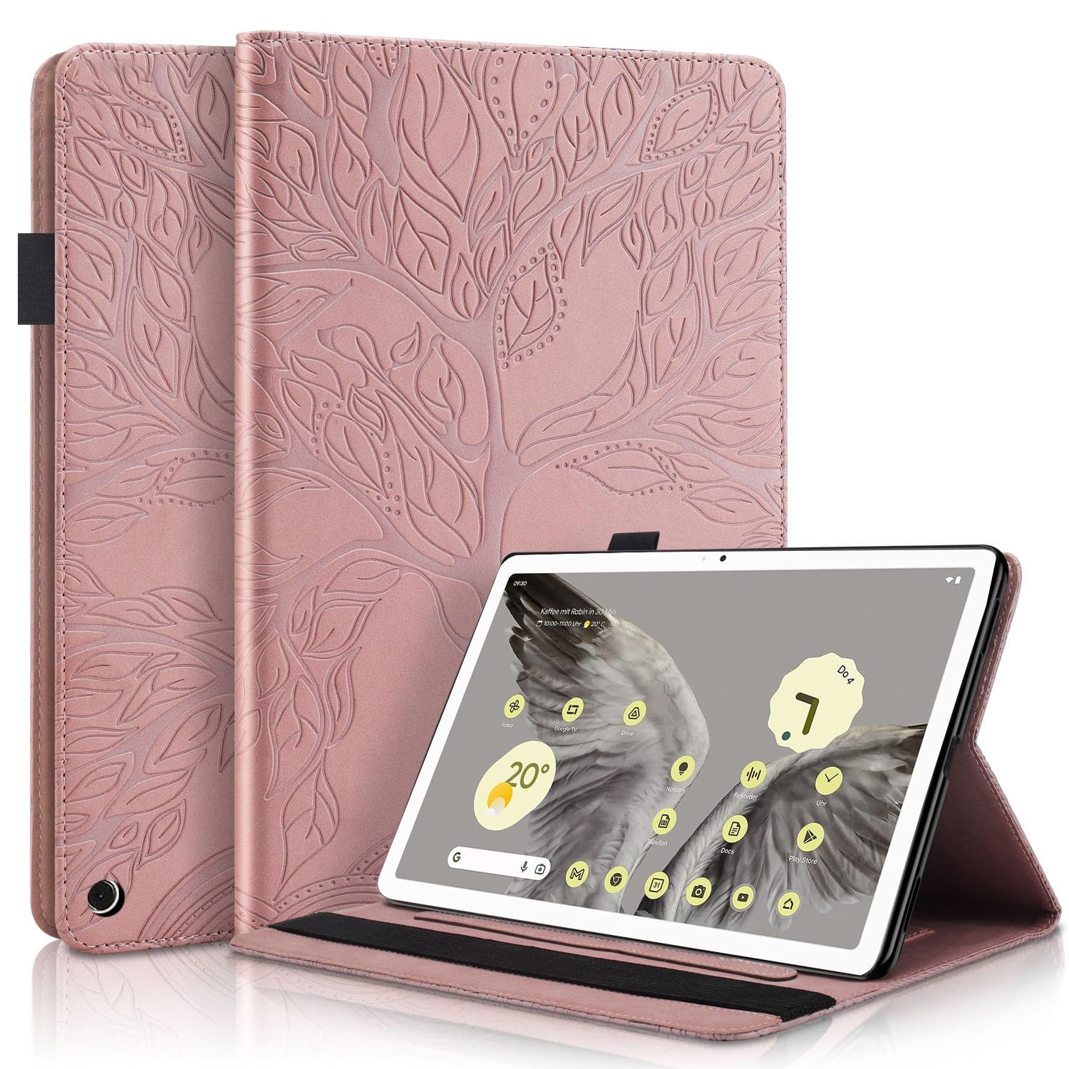 Succtopy Case for Google Pixel Tablet 11 Inch 2023 - Rose Gold: Luxury Folio Flip PU Leather Cover with Pen Holder, Waterproof, Stand Function, Protecting and Carrying, Stylus Use, Hands-free Viewing