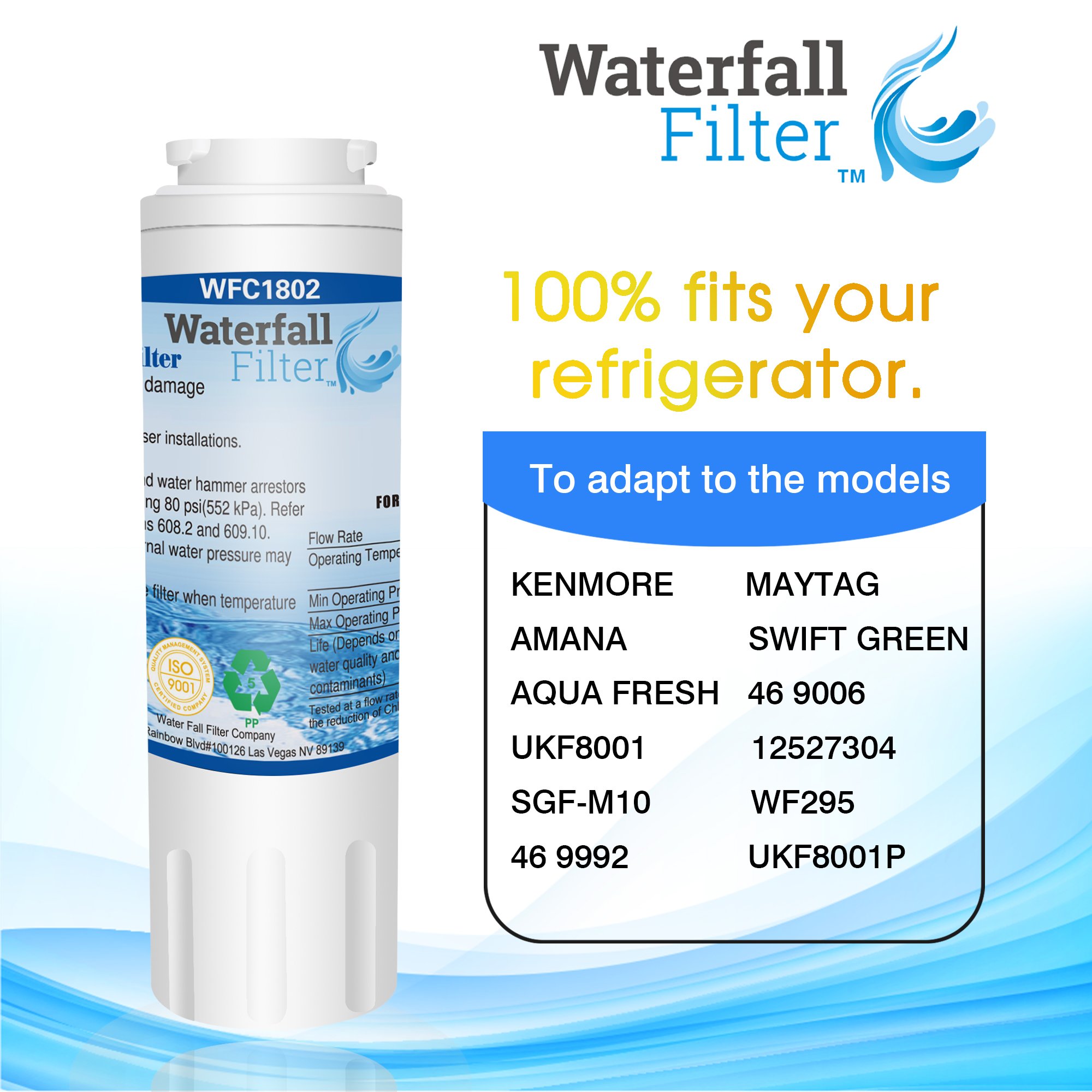 Waterfall Filter Refrigerator Water Filter Compatible with Maytag UKF8001