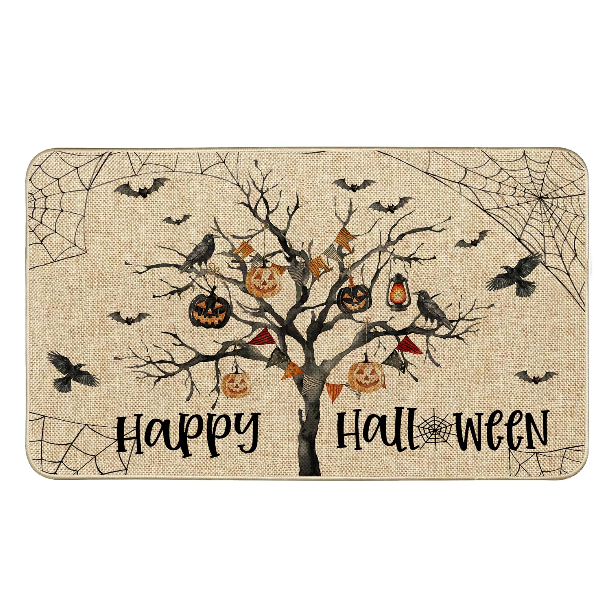 Photo 1 of *2 pack* Tikeciti Happy Halloween Pumpkin Tree Welcome Doormat, Spider Web Doormats Spooky Holiday Decor Front Door Mat Non-Slip Entrance Mat Low Profile Kitchen Floor Rug Decor for Home Patio 17 x 29 Inch