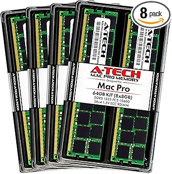 A Tech 64gb Kit 8x8gb Ecc Rdimm Memory For Mac Pro Mid 10 Mid 12 Macpro5 1 Ddr3 1333mhz Ecc Registered Dimm Pc3 Dual Rank 2rx4 1 5v 240 Pin Ram Upgrade At Amazon Com