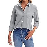siliteelon Button Down Shirts for Women Cotton Oxford Shirt Dress Shirt Long Sleeve Work Blouses Tops with Pocket