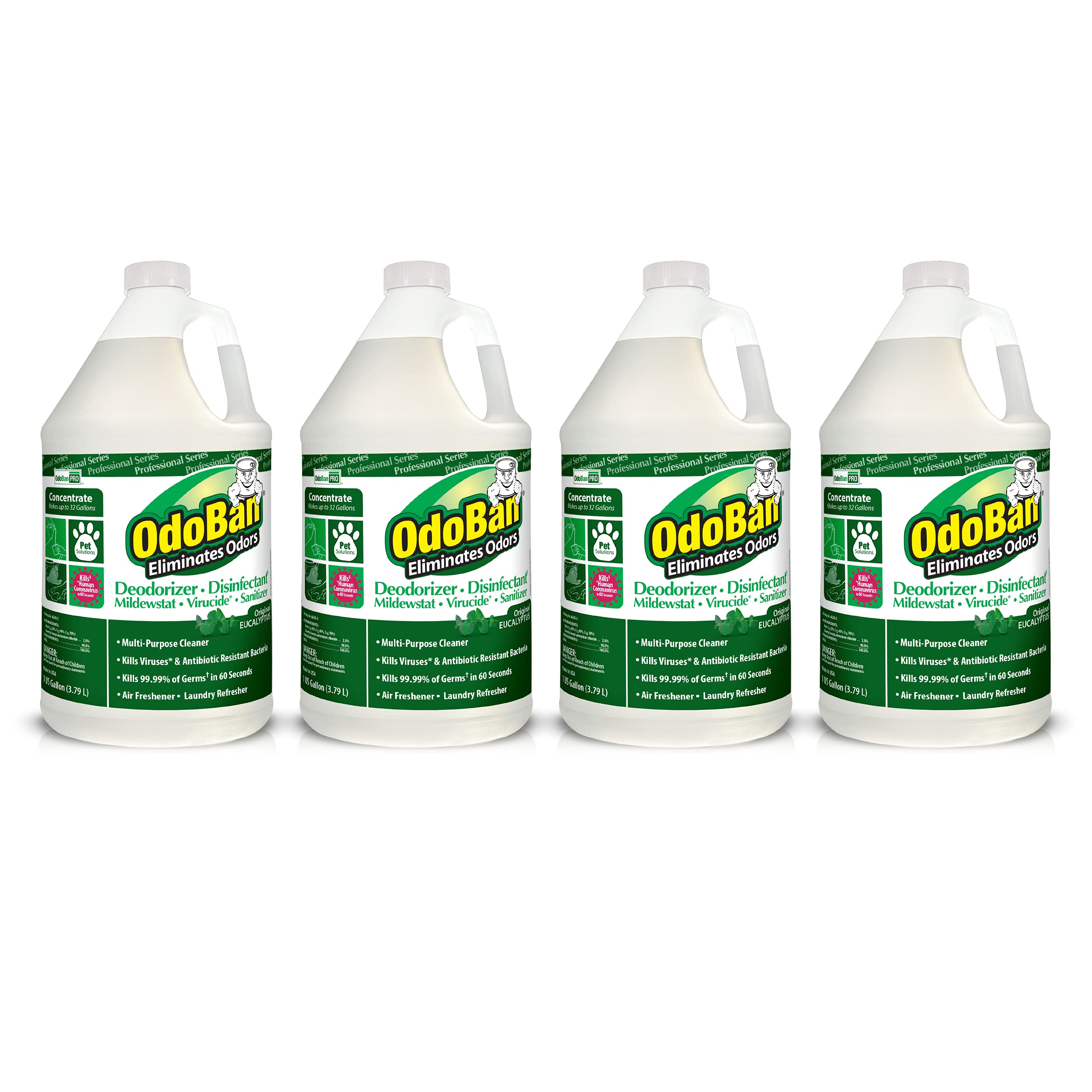 OdoBan Professional Disinfectant and Odor Eliminator Concentrate, Made in the USA, Original Eucalyptus Scent, 4-Pack, 1 Gallon Each Image
