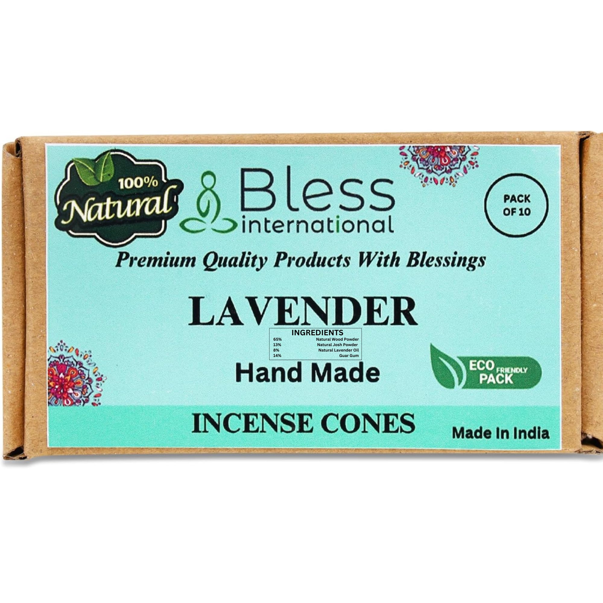 Bless International Lavender 100%-Natural-Incense-Cones Handmade-Hand-Dipped Organic-Chemicals-Free for-Purification-Relaxation-Positivity-Yoga-Meditation The-Best-scents (10 Count)