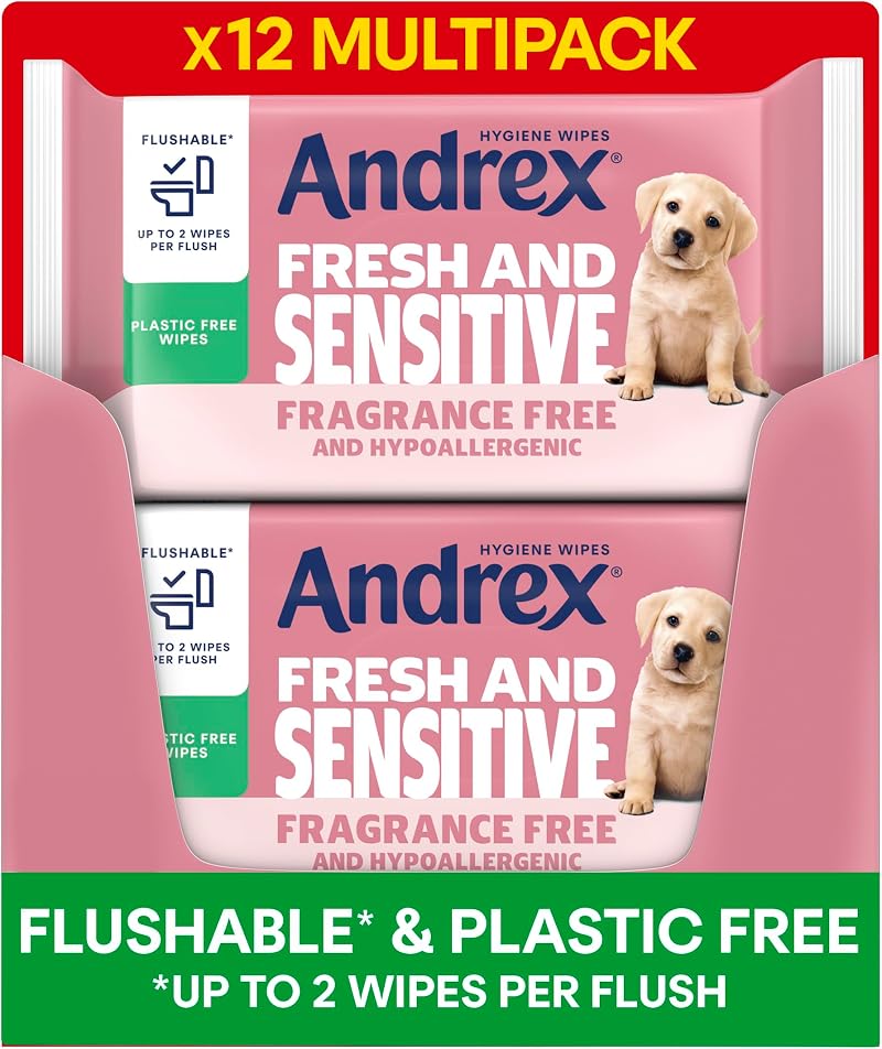 Andrex Fresh & Sensitive Hygiene Wipes 12 Pack Flushable Moist Toilet Tissue
