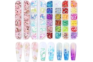 AddFavor 4 Boxes Holographic Nail Glitter Mixed Butterfly Heart Star Sequins Iridescent Flakes Fruit Nail Slice for Nail Art Decorations Supplies