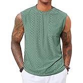 Runcati Mens Sleeveless Tank Tops Casual Hollow Out Knit T Shirts Beach Summer Hippie Tops with Pocket