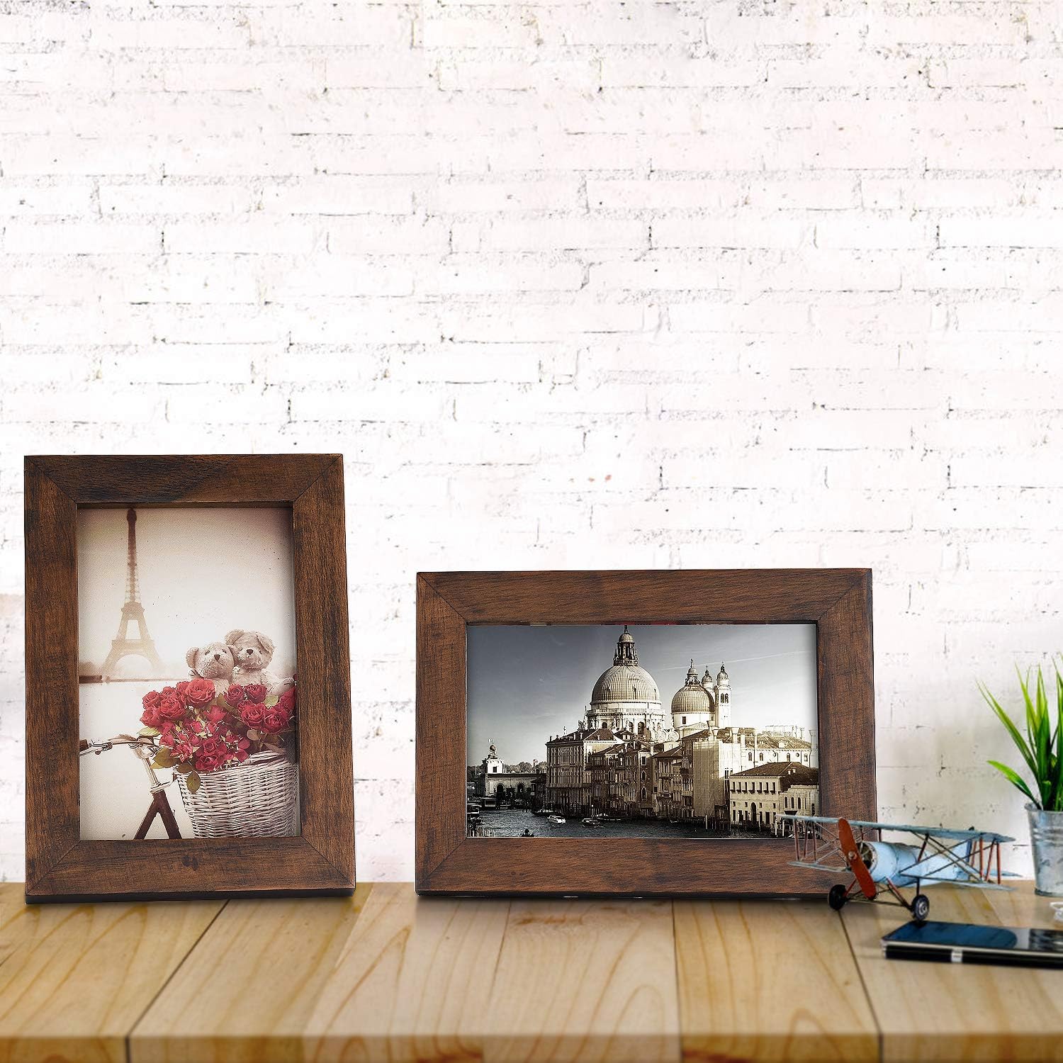 Emfogo 4x6 Picture Frames Photo Display for Tabletop or Wall Mount Solid Wood High Definition Glass Photo Frame Pack of 2 Vintage Walnut -