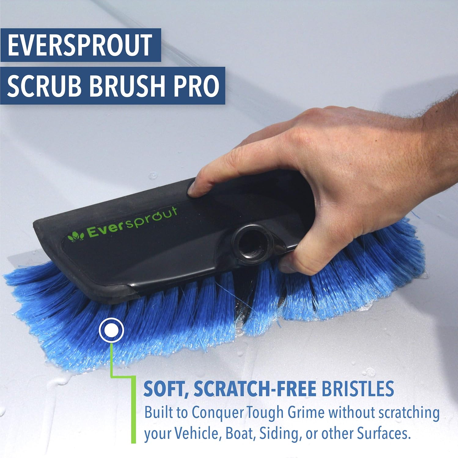 EVERSPROUT 1.5-to-3.5 Foot Scrub Brush (8-10 Ft. Standing Reach) | Built-in Rubber Bumper | Lightweight Extension Pole Handle | Soft Bristles wash Car, RV, Boat, Solar Panel, Deck | No Scratch Brush: Automotive