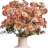 7pcs Artificial Fall Flowers for Indoor & Outdoor Decor, Burnt Orange Fake Mums Bouquets, Faux Mums Lilac Flowers for Thanksgiving/Halloween, Autumn Planter Arrangements (Durable UV Resistant)
