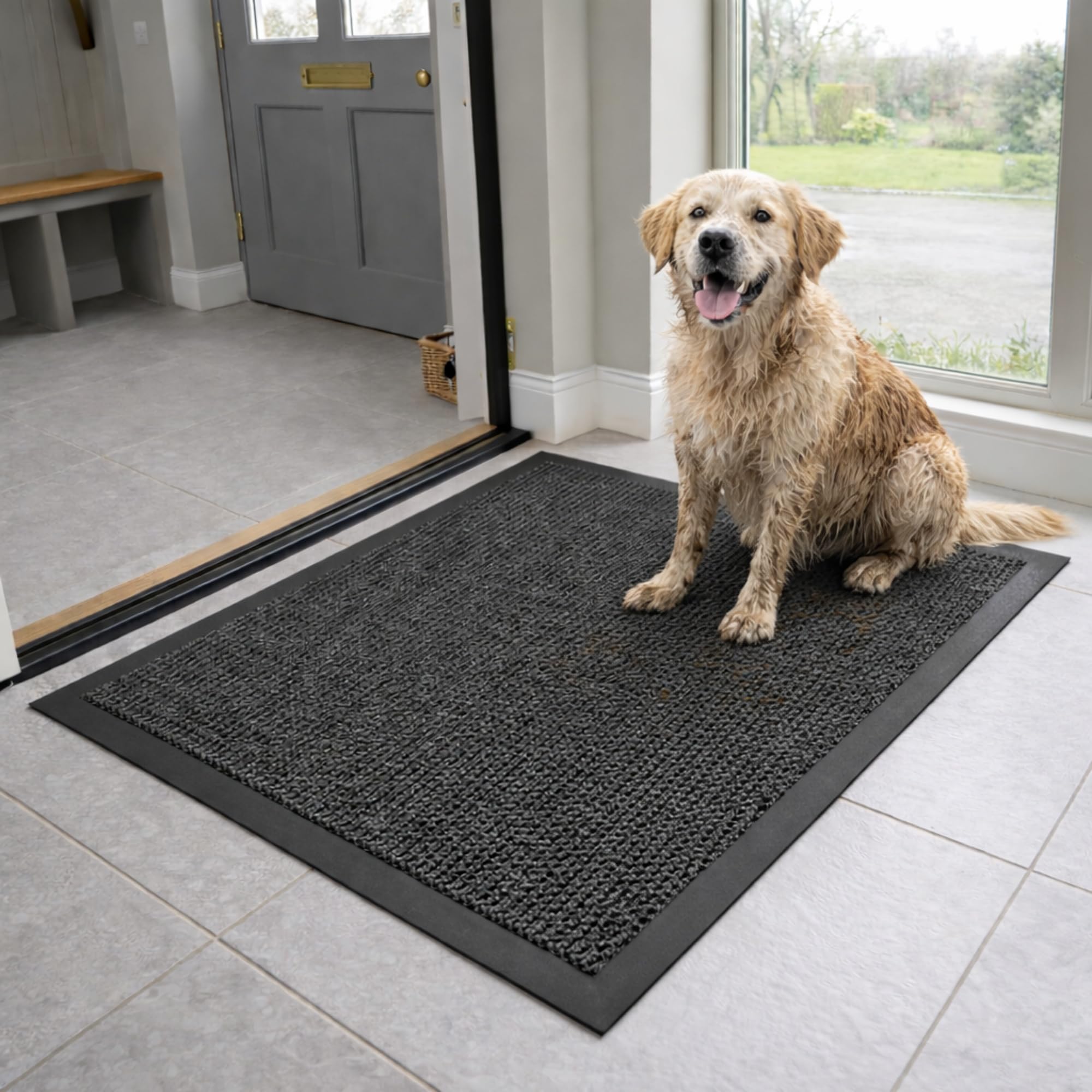Large Non Slip Door Mats Indoor 50cm x 80cm Extra Large Indoor Mats for Entrances- Front & back door Doormats, Rubber back Dirt & Dust trapper Barrier Mat, Absorbent Large Entrance rug & Floor mat