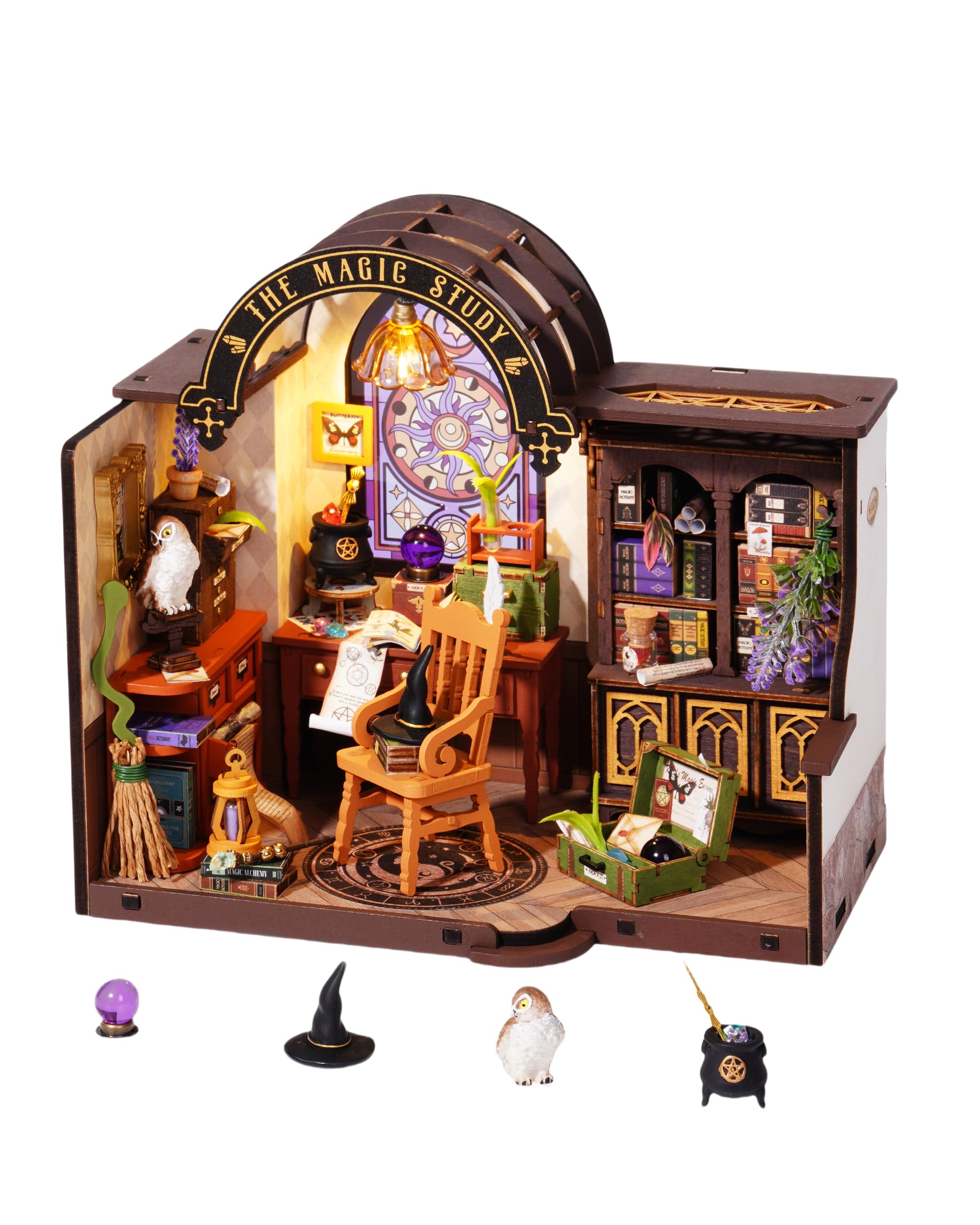 Rolife DIY Miniature House Kit, Mini House Building Kit The Magic Study, Dolls House Miniature Kit Desk Bookshelf Decoration, Model House Gift DG166