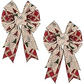 ALIBBON 2 Pcs Christmas Bows for Wreaths, Christmas Tree Wreath Bows Red White and Green Plaid Ribbon Bow for Front Door, Christmas Decorations, Xmas Tree Topper Bow for Indoor Outdoor Holiday Decor