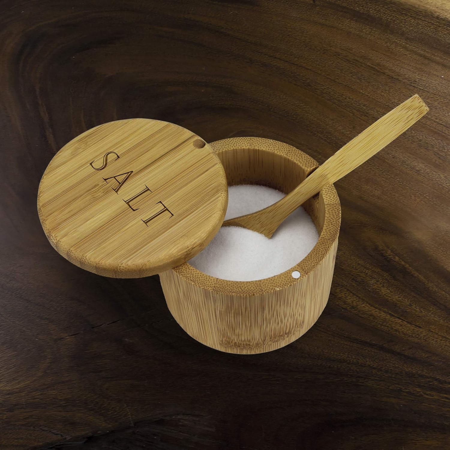 Totally Bamboo Salt Box, Bamboo Storage Box with Magnetic Swivel Lid, "Salt" Engraved on Lid: Kitchen & Dining