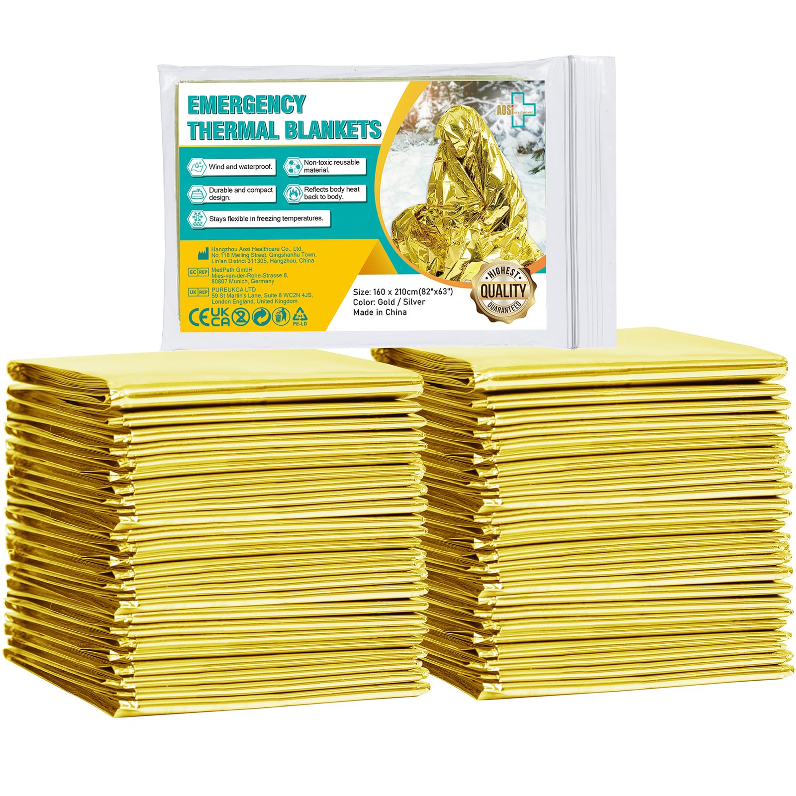 General Medi Emergency Blanket (12-Pack), Emergency Gold Foil Blanket– Perfect for Outdoors, Hiking, Survival, Marathons or First Aid