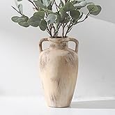 Lyeec Large Ceramic Flower Vase,11.41 inch Tall Terracotta Farmhouse Rustic Vase with 2 Handles for Home Decor, Living Room Shelf Decor, Enterway, Wedding, Table Decoration