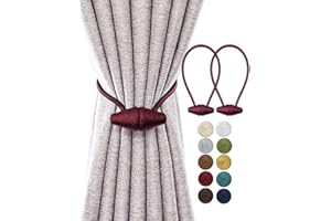 TECVINCI Magnetic Curtain Tiebacks with Upgrade Larger Magnet, 2 Pack 16 Inch Drapery Holdbacks for Indoor & Outdoor Curtain - Burgundy