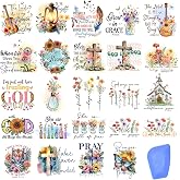 ZMRU 24 Sheets Vintage Christian Rub On Transfers for Crafts, Bible Verse Stickers for Wood,Furniture Decals, Glass Candle Holder, Porcelain, Candles, Sympathy Gifts, Fabric Projects,3 * 3inch