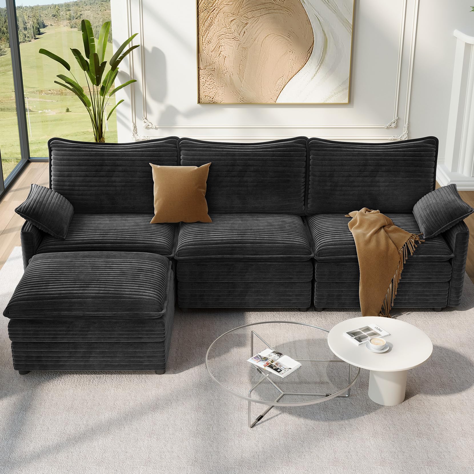 Photo 1 of *** PARTIAL SET ***Vesgantti 108" Modular Sectional Sofa, Comfy Cloud Couch with Movable Ottoman Deep Seat Corduroy L Shaped Modular Sofa, Sectional Couches for Living Room, Bedroom and Apartment, Gray