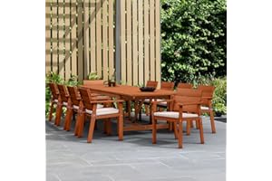 BRAMPTON PATIO Brampton 11-Piece Patio Extendable Dining Table Set | Eucalyptus Wood and White Cushions | Ideal for Outdoors and Indoors, Brown