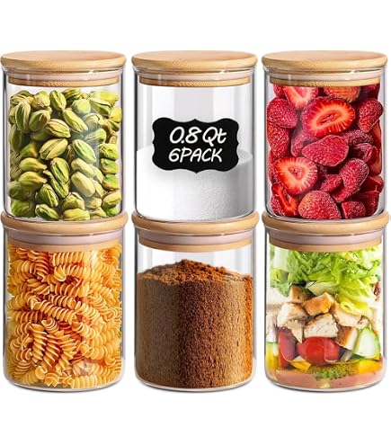 Vasos De Vidrio Con Tapa De Bambú - Juego Para Postres, Almacenaje O Decoración, Estilo Minimalista