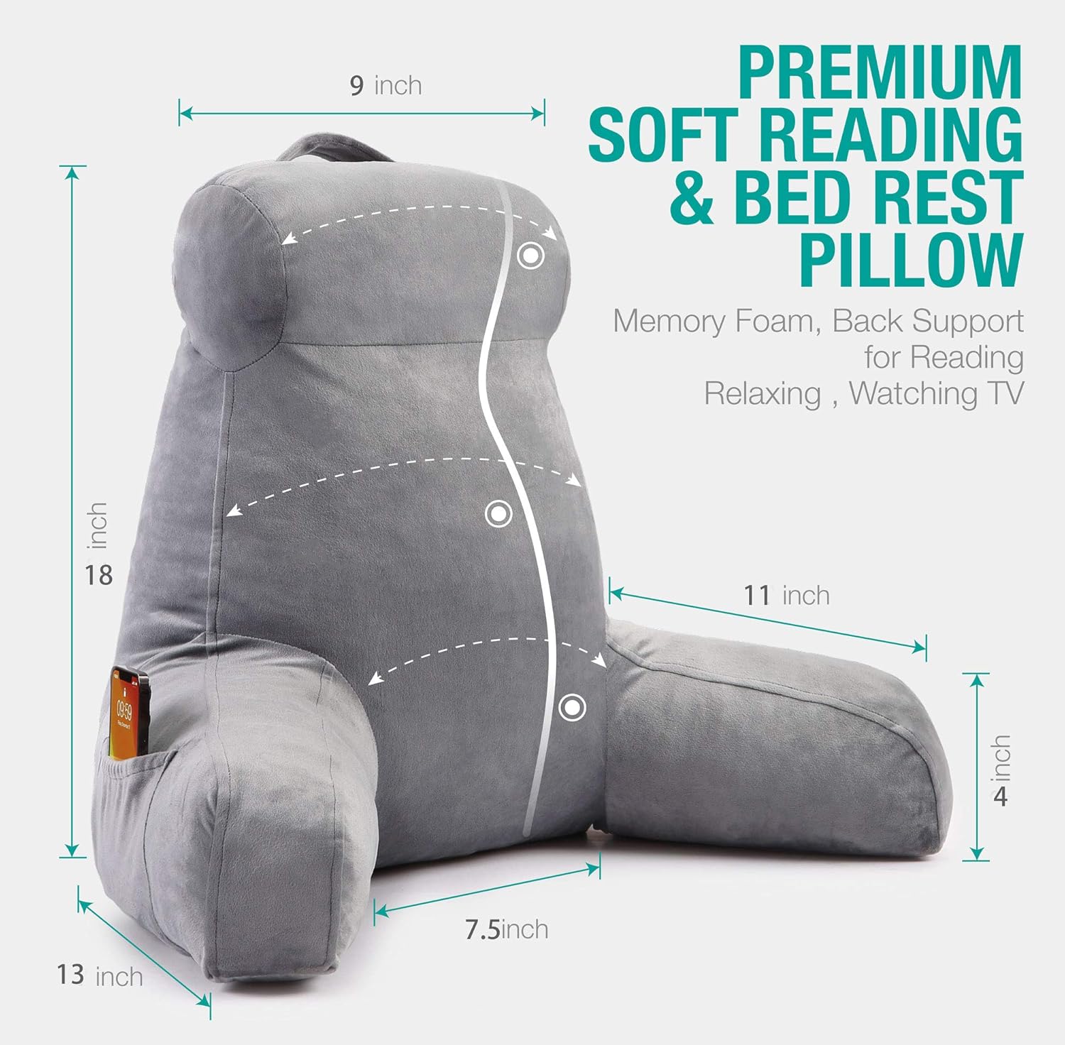 Vekkia Premium Soft Reading & Bed Rest Pillow, Ergonomic Design, Integrated Style. Perfect Neck/Back Support for Kids Reading/Watching TV/Sitting in Bed - Extra Foams Incl. Large- 18': Home & Kitchen