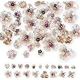 Craftdady 38pcs Rhinestone Pearl Embellishments Mixed Colors Faux Pearl Flower Flatback Cabochon Buttons for Brooches Hairband Jewelry Crafts Making