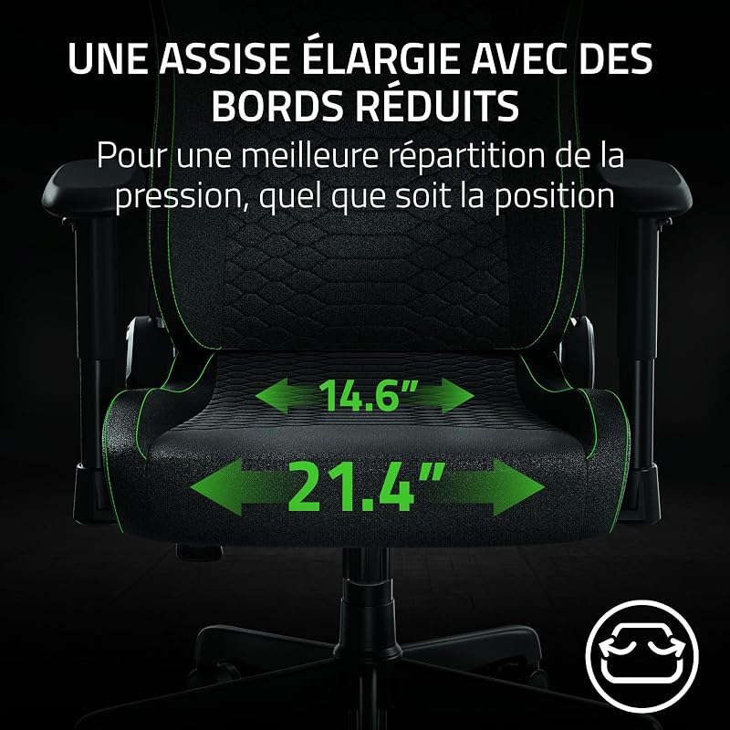 Iskur V2 X - Essential Gaming Chair avec Support Lombaire intégré (Coussins en Mousse moulée Haute densité, accoudoirs en 2D, Tissu avec Finition Douce) Noir