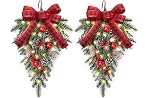 ENVEN Christmas Stair Swags Teardrop Swag Wreath Stair Swag Garlands,Christmas Swag Wreaths for Front Door Holiday Wall Window Hanging Ornaments Indoor Outdoor Home Decor (Teardrop Bow)