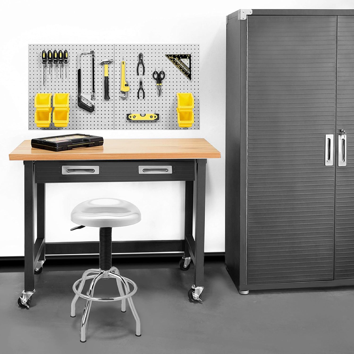 Seville Classics UltraGraphite Wood Top Workbench on Wheels with Sliding Organizer Drawer Table, 48", Satin Graphite: Kitchen & Dining