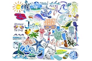 MUYINGZHUO Beach Stickers 50pcs, Blue Surfing Waves Fresh Lively Turtle Laptop Water Bottle Decals Cartoon Vitality Aesthetic Sticker Pack for Teen Girl (Beach Surfing)