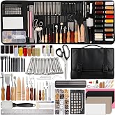 Nicpro 160PCS Upgrade Leather Tooling Professional Kit with Storage Handbag | Leather Working Tools, For Stamping Sewing Carving Cutting Punching, Leather Making Craft Tools