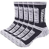 YUEDGE 5 Pairs Women's Outdoor Hiking Socks For Women, Moisture Wicking Athletic Cushioned Crew Socks Padded Work Boot Socks