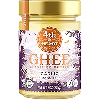California Garlic Grass-Fed Ghee Butter by 4th & Heart, 9 Ounce, Keto, Pasture Raised, Non-GMO, Lactose Free, Certified…