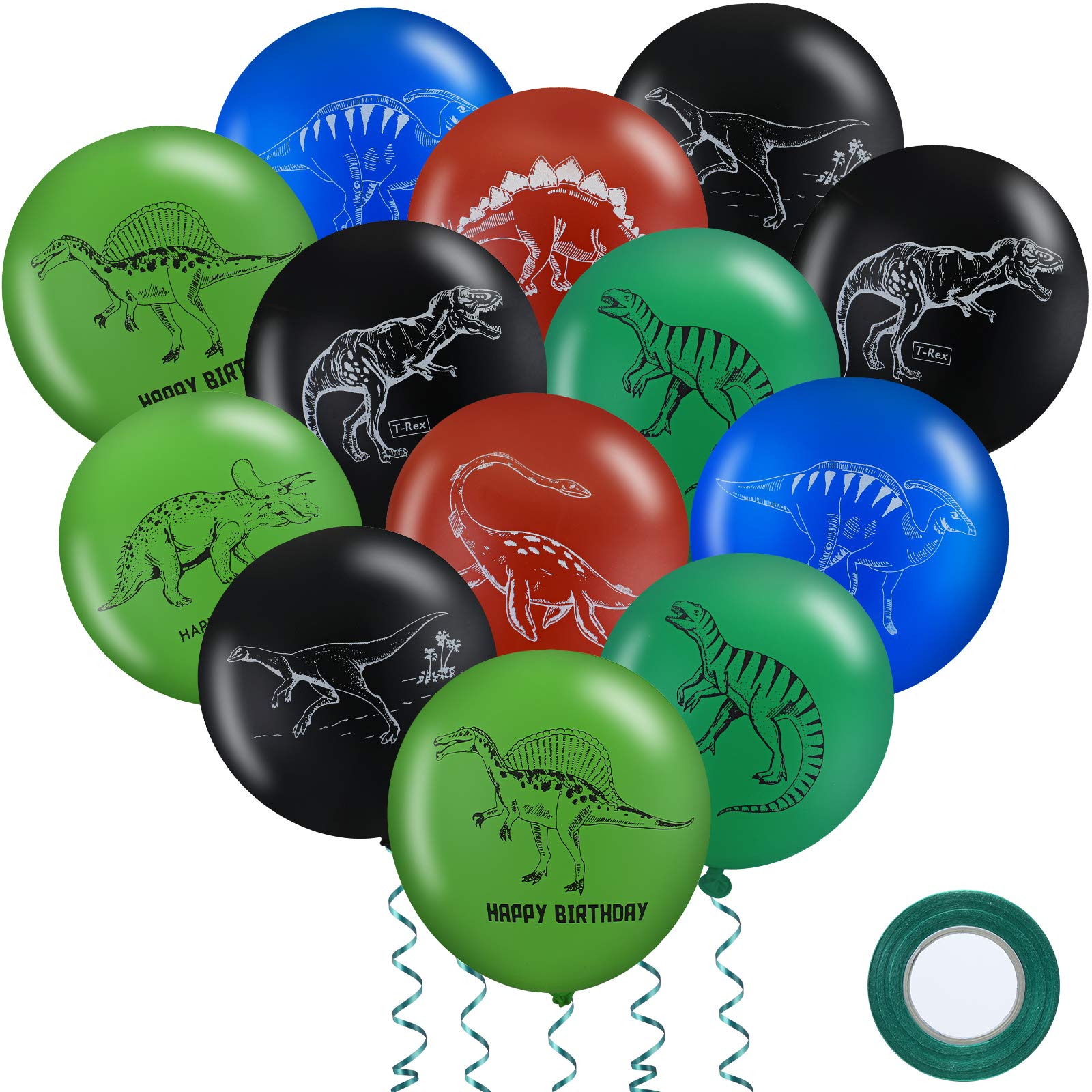 Photo 1 of 40 Pieces Dinosaur Latex Balloons Birthday Party Supplies for Dinosaur Style Balloon with 10m Green Ribbon Decoration Supplies Baby Shower