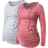 Bhome Maternity Hoodie Long Sleeves Shirt Casual Top Basic Tee Layering Sweatshirt