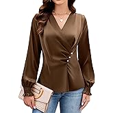Blooming Jelly Womens Business Casual Blouses Dressy Work Tops Fall Fashion 2026 V Neck Pleated Long Sleeve Shirts