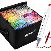 SFAIH Alcohol Markers Brush & Chisel - 168 Colors Double Tipped Art Markers for Adult Coloring Illustration, Gifts for Artist Adult - Adjustable Shoulder Strap & Faux Leather Lining & Outer Zip Pocket