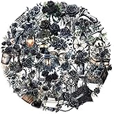 Tisaindor 50 Pcs Transparent Dark Aesthetic Gothic Stickers | Transparent PET stickers,Black Rose Flower Stickers Packs for Scrapbook,Journaling,Laptop,Vintage Goth Stickers for Adults