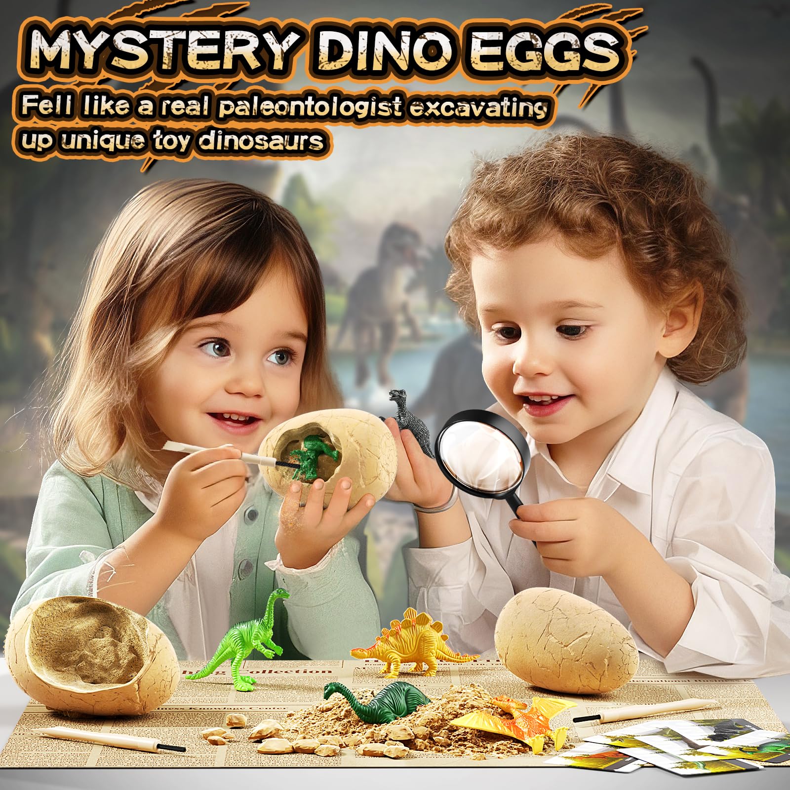 24 Dinosaur Eggs Dig Kit Toys for Kids, Surprise Dinosaur Eggs Excavation Kit with Magnifier, Science STEM Birthday Party Favors Easter Gifts for Boys Girls Age 3 4 5 6 7 8 9 10 + Years Old