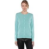 JENNIE LIU Women's 100% Cashmere Button Front Long Sleeve Crewneck Cardigan Sweater